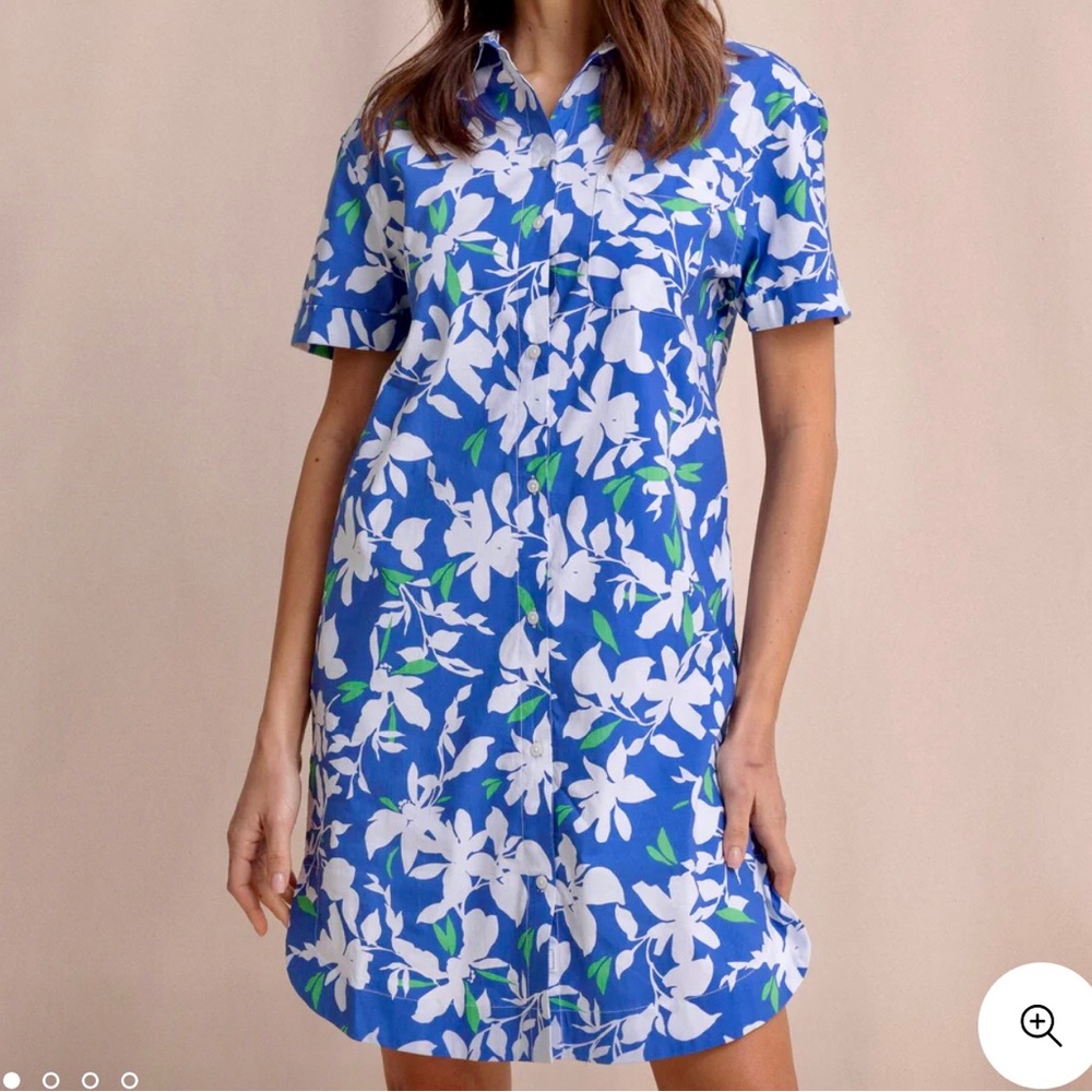 New Floral Blue, White, and Green Floral Dress